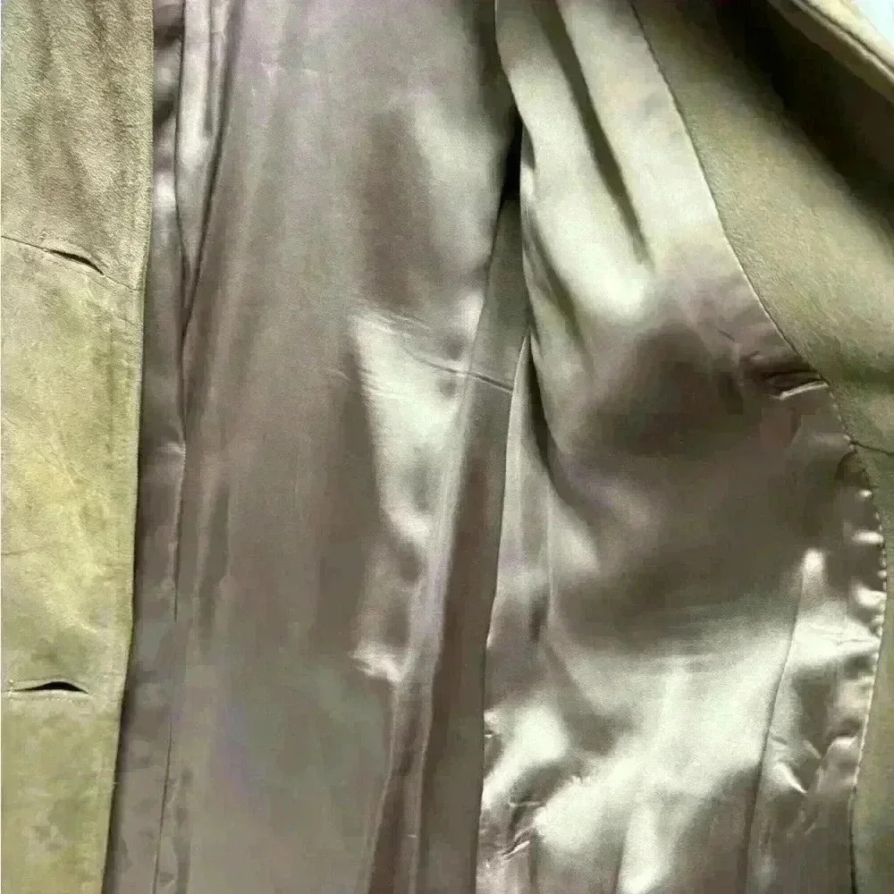 Vintage 1940s 50s Unmarked Suede Leather Coat with Detachable Fur Collar No Size - Picture 11 of 12